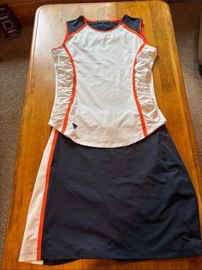 Women's White & Navy Athletic Skort Set with Orange Trim